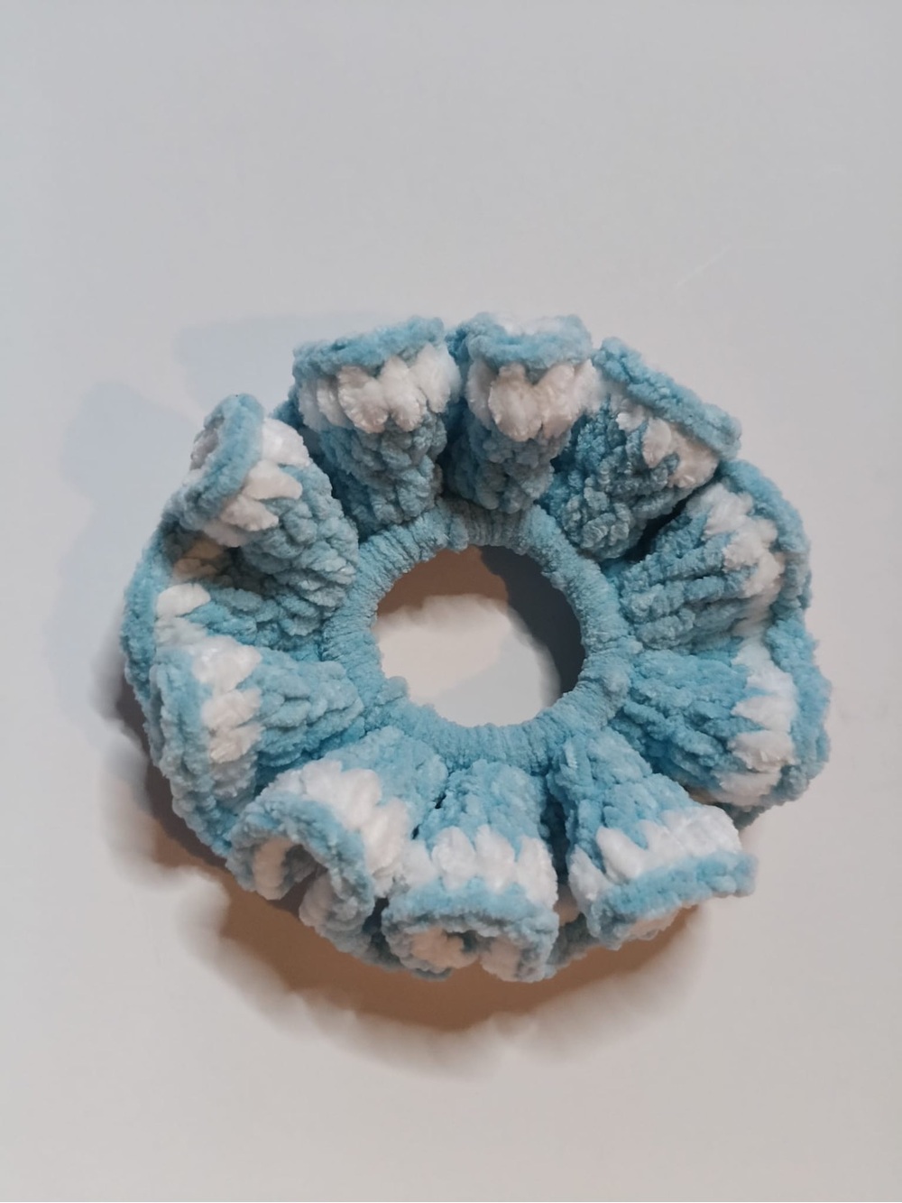 Plush Blue & White women Scrunchie